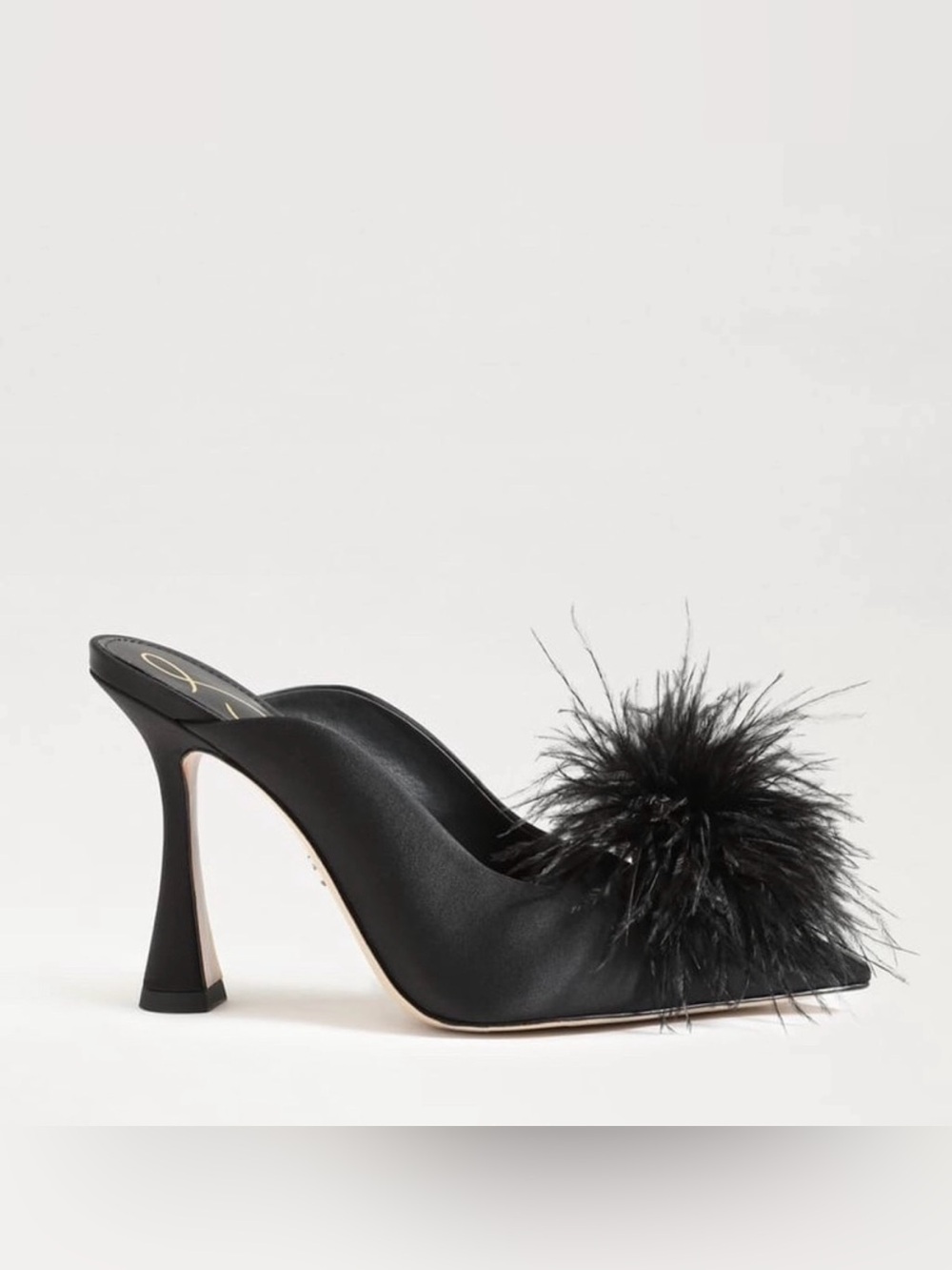Sam Edelman Anthony Black satin Feather Pom Mule Heels - Women 5M new - Picture 1 of 10